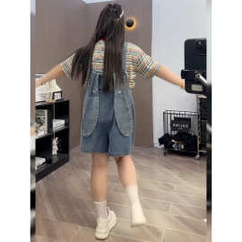 减龄气质多巴胺小个子耳朵牛仔背带短裤夏季大码洋气设计显瘦连体