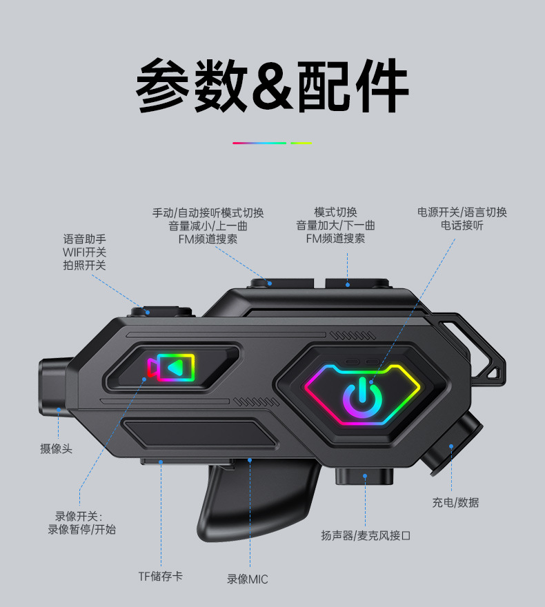 Motorcycle helmet wireless bluetooth headset driving camera recorder APP real-time video double intercom headset