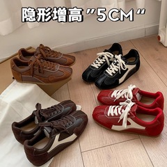真皮版！系带拼色内增高德训鞋女2025新款复古百搭阿甘鞋运动鞋女