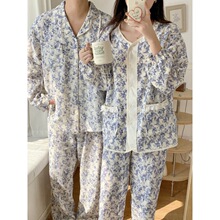 实拍2025秋季新款情侣睡衣水墨画韩版长袖圆领家居服套装女可外穿