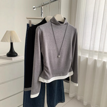 气质半高领捏褶收腰打底衫女修身短款长袖T恤25秋冬加厚磨毛内搭