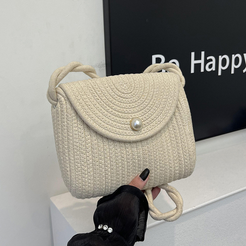 Bolso de tejido para mujeres 2024 nuevo verano cordón trenzado mochila de hombro bolso de hombro pequeño arco encantador