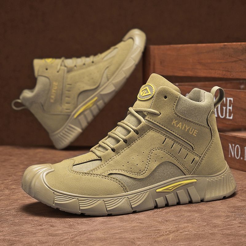 Autumn and Winter High-Top Labor Protection Men's Shoes, Work Shoes, Stain-Resistant, Wear-Resistant, Lightweight Outdoor Men's Retro Workwear Hiking Boots