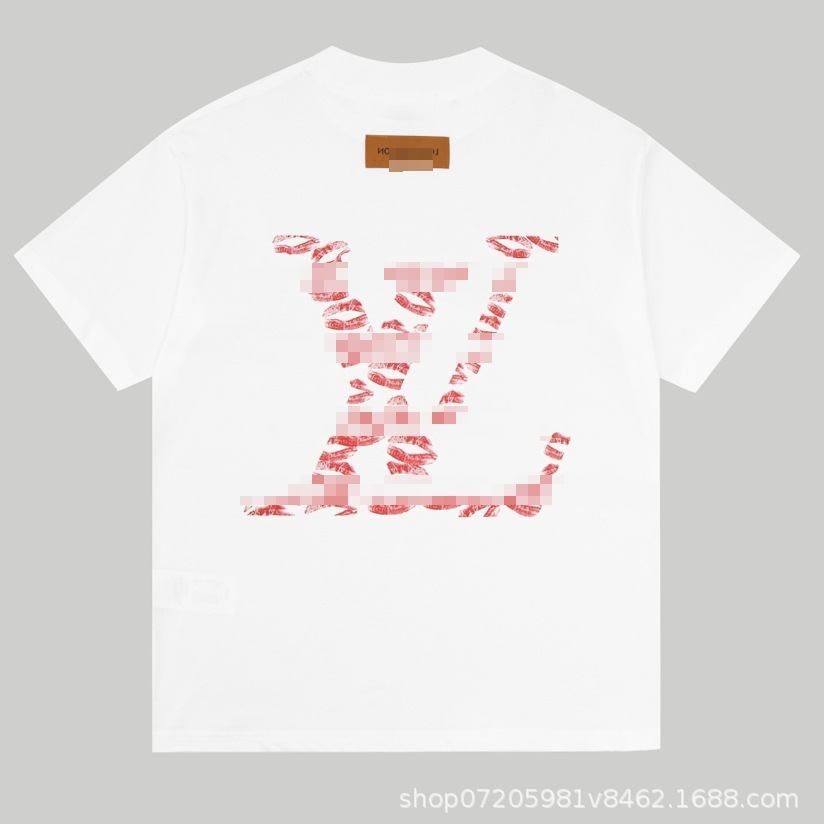 Versión alta del camino transfronterizo verano hombres y mujeres con el mismo estilo simple V estampado 100% algodón casual camiseta de manga corta