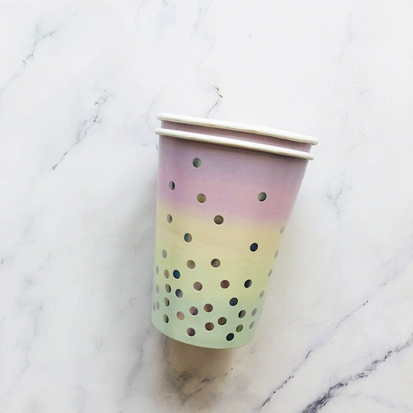 8 270ml paper cups hot silver splashing flowers