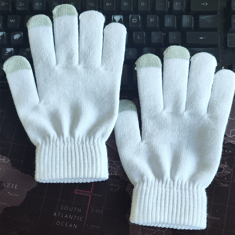 Guantes de punto de invierno transfronterizos hombres y mujeres estilo coreano cálido forrado de lana gruesa dedo completo pantalla táctil guantes de color mezclado