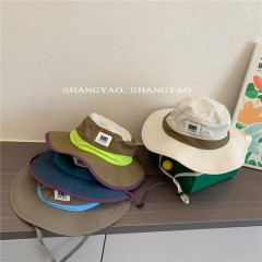 兒童帽子拼色速干漁夫帽春夏男女童防曬遮陽帽親子戶外拼色露營帽