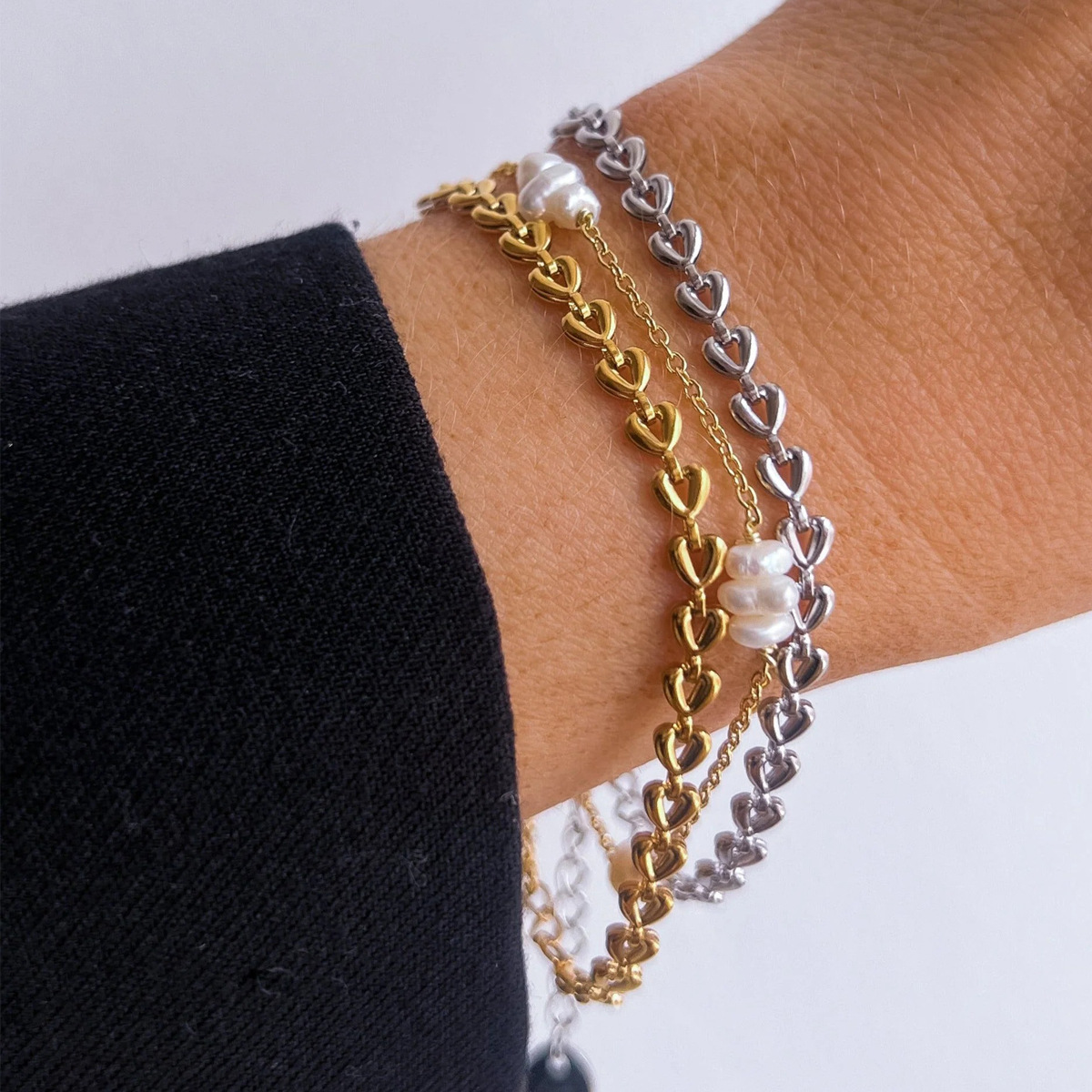 6g Weight Jewelry Set Classification 1 Piece Quantity Daily Occasion 304 Stainless Steel Material Heart Shape, Solid Color Pattern Women's Gender Chain Design Elegant Style Wholesale Jewelry Elegant Heart Shape Solid Color 304 Stainless Steel Chain Jewelry Set 13