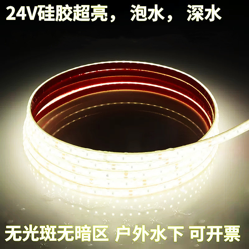 Led Light Strip Outdoor Waterproof 24V Swimming Pool Fish Tank Underwater Decoration Silicone Patch Light Strip Super Bright High Brightness