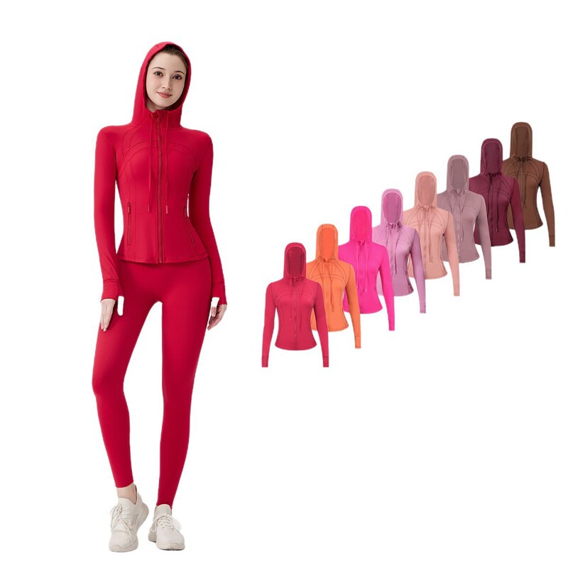 Luoluomu Hooded Jacket Women's Yoga Jacket Fitness Wear Breathable Slim Sports Jacket Luoluomu Hooded Jacket Women's Yoga Jacket Fitness Wear Breathable Slim Sports Jacket