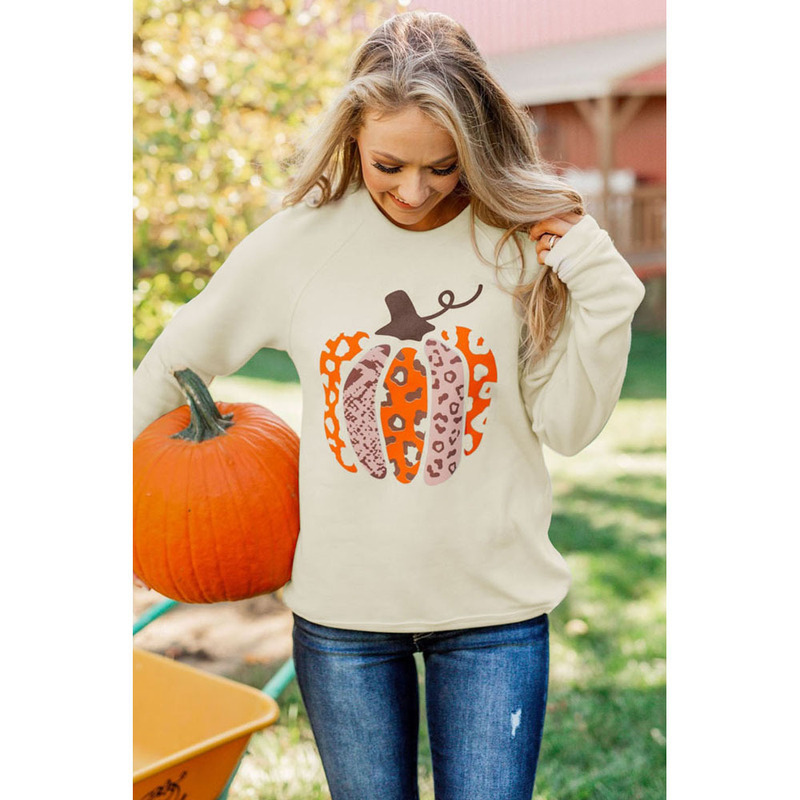2026 European and American Halloween Pumpkin Print Long-Sleeved Top Women's Casual Hoodless Sweatshirt 2026 European and American Halloween Pumpkin Print Long-Sleeved Top Women's Casual Hoodless Sweatshirt