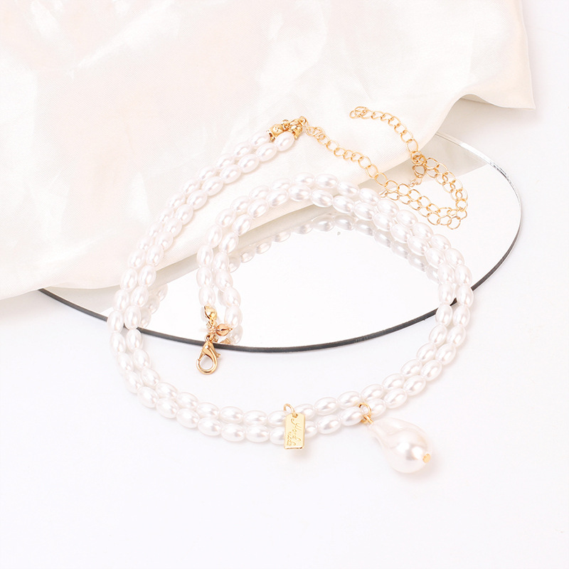 14g Weight Necklace Classification Wedding, Travel Occasion Women'S Gender White Color Retro Fashion Multi-layer Pearl Necklace Simple Necklace 4