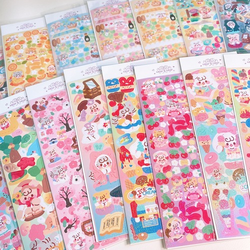 Korean Ins Cute Cartoon BOBO Collection Guka Stickers Laser Account Decoration Small Roll Stickers Complete Set