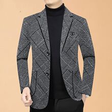 秋冬季2025新款加绒加厚毛呢西装外套男士韩版修身休闲小西服上衣