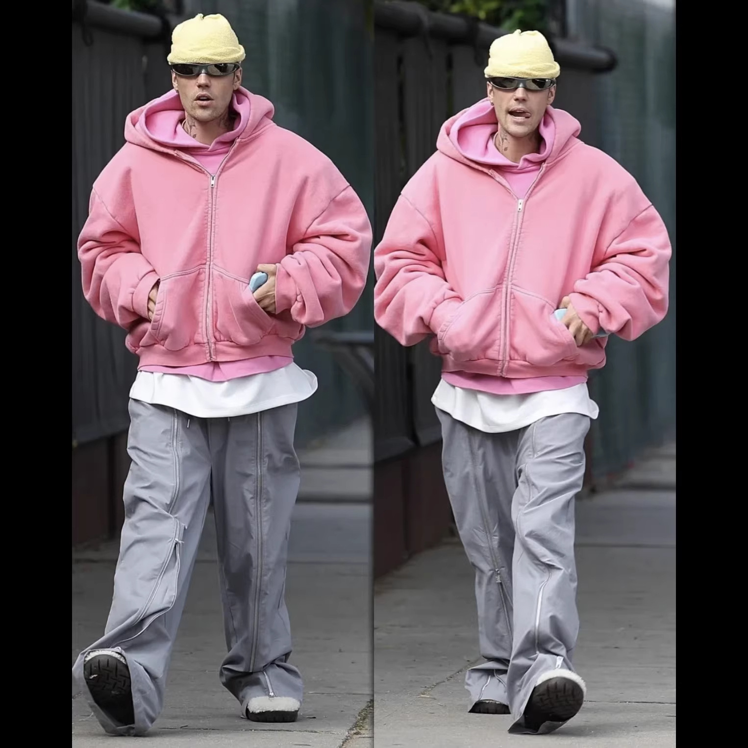 2025Ss Bieber-Style Skylrk American Fashion Brand Solid Color Hooded Zip-Up Sweatshirt with Vintage Wash and Fleece Lining