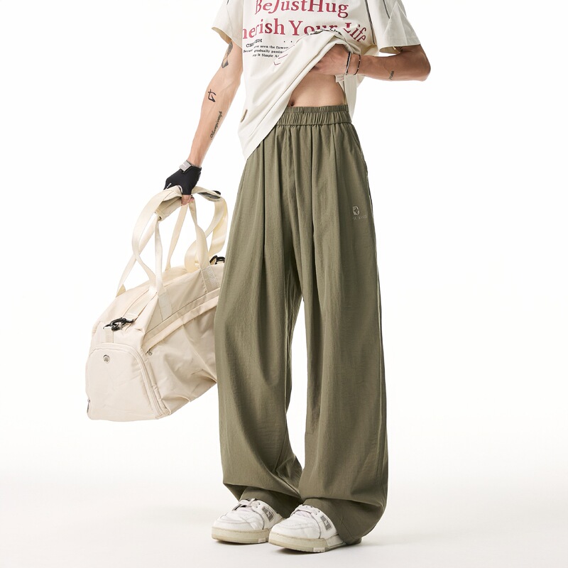 2025 Summer New Men's Ice Silk Breathable Yamamoto Pants Loose Wide Leg Casual Pants Advanced Sense Thin Trendy Pants