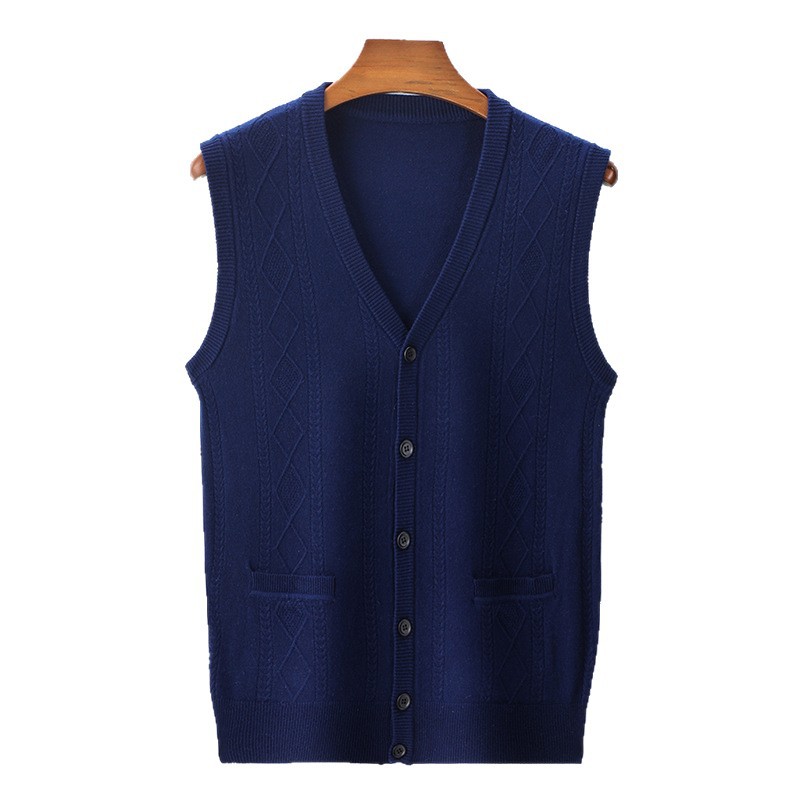 De mediana edad y ancianos papá de punto cardigan hombres con cuello en V diamante jacquard chaleco casual de negocios chaleco de entrega de una sola pieza