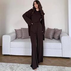 Amazon AliExpress ドバイトルコ 2025 秋半袖トップカジュアルワイドレッグパンツフード付きジャケット婦人服