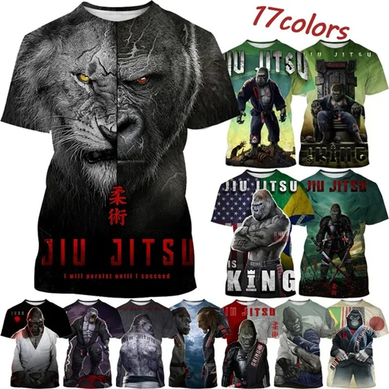 Brazilian Jiu-Jitsu Gorilla 3D Digital Printing Men's Casual Pullover Round Neck Short Sleeve T-Shirt Factory Direct Supply