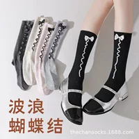 Оптовые носки Cheng Home Оптовые носочные марлевые женские весенние и осенние носки волнистые банты дикие удобные двойные иглы