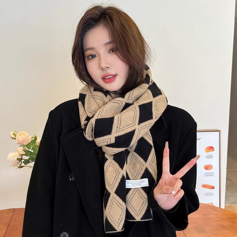 2024新型ニット毛糸両面マフラー女子女子秋冬百合首厚保温韓国版シンプルファッション|undefined