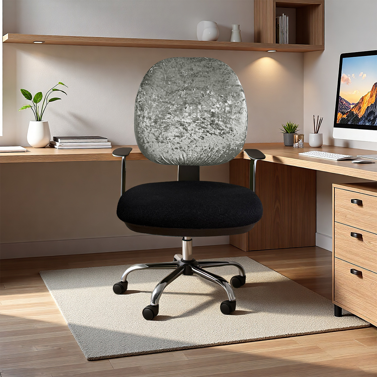 Transfronterizos color sólido elástico diamante seda cubierta de silla de escritorio cubierta de respaldo universal cubierta de asiento cubierta de taburete TEMU