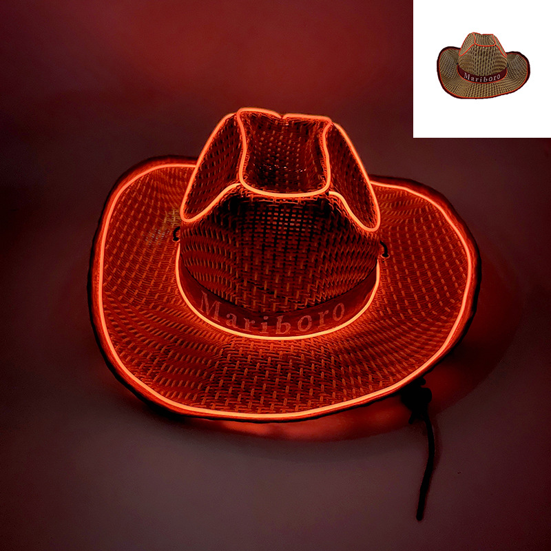 Sombreros de caballero occidental hombres y mujeres sombreros de paja LED sombreros de vaqueros luminosos espectáculo de fiesta LED sombreros de vaqueros de perlas luminosas