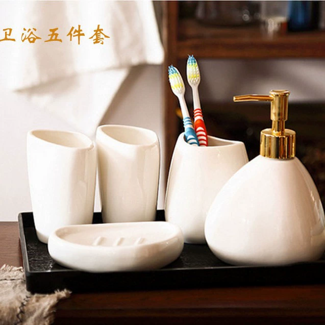 Ceramic set, toothbrush for hotel, mouthwash, soap holder, (Cross-border trading)