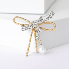 New minimalist fashionable Korean style jewelry textured bow brooch, alloy water diamond versatile suit brooch wholesale
