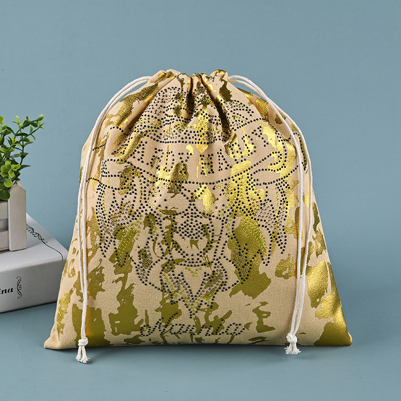 厂家直供满版印刷束口棉布袋 烫金帆布袋定 制  烫钻束口袋抽绳袋