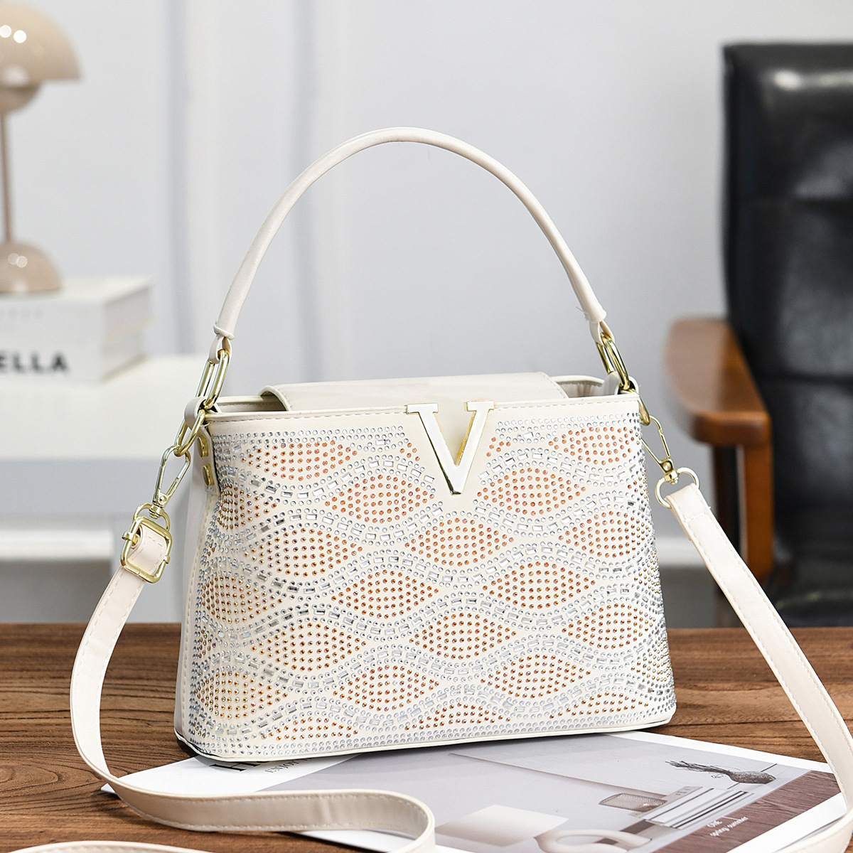Bolso de mano a rayas universales, parche brillante, bolso de hombro universal, bolso de transporte casual de moda, bolsas transfronterizas