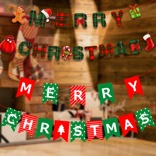 Christmas decoration Christmas pull flag colorful paper garland Santa Claus flag ornament letter hanging decoration banner