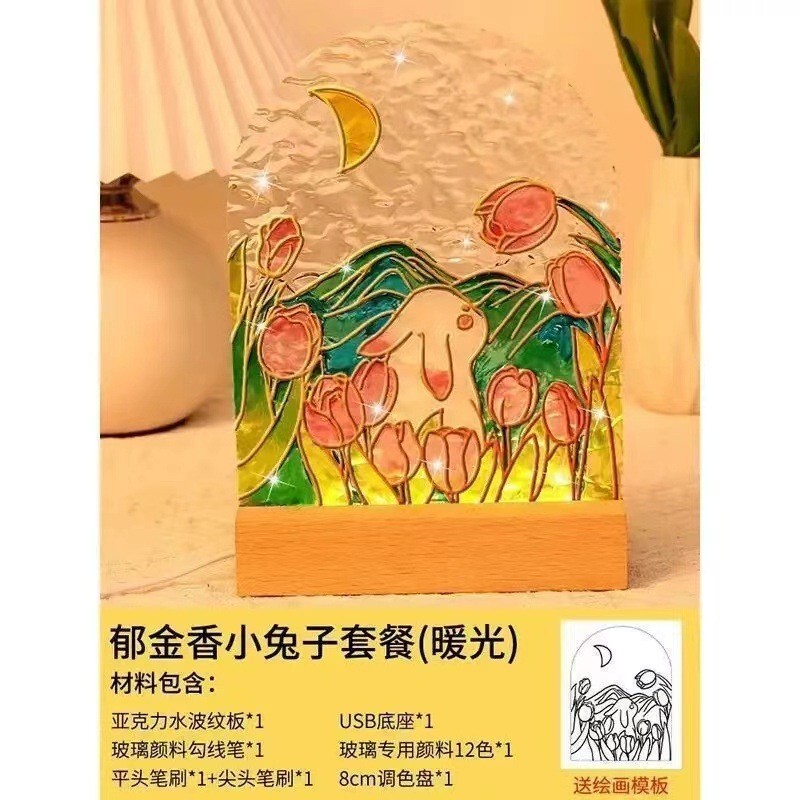 建国記念日手作り diy ガラス絵画ナイトライト材料パッケージ水の波紋透明アクリル板子供の手描きギフト|undefined