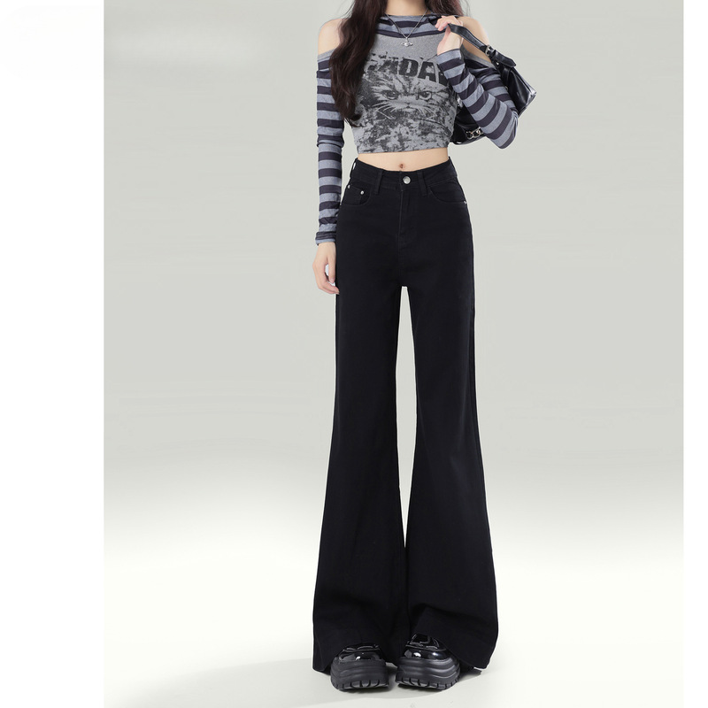 Black Wide-Leg Jeans for Women, 2026 New Autumn and Winter Style, Non-Tight-Fitting, Slightly Flared Pants