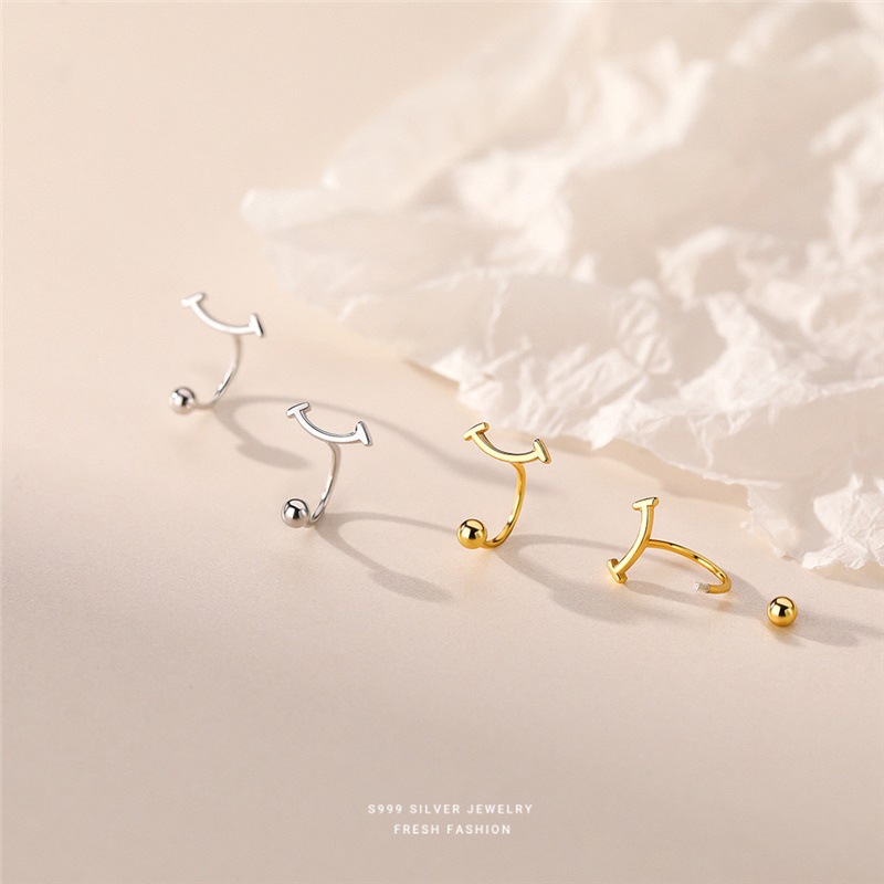 999 Silver Smile Hook Female Korean Ins Earbone Nails Twisted Hat Temperament Threaded Thread Earrings_voghion.com