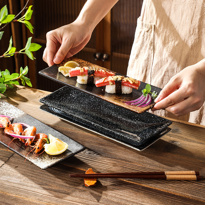 Japanese-style Sushi Plate Long Plate Dishpoint Plate Creative snack Plate Sashimi Plate Rectangular Ceramic Plate Commercial Tableware