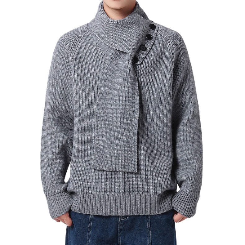 Explosiones transfronterizas de tamaño grande turban desmontable camisa de punto suéter masculino botón de sentido superior otoño invierno fábrica al por mayor