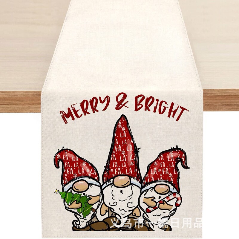 国境を越えて人気のクリスマステーブル旗サンタクロースヘラジカ雪だるま亜麻プリント客間茶卓装飾品|undefined