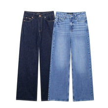 外贸批发 欧美风女装新款 法式时尚简约高腰阔腿牛仔裤 6164162