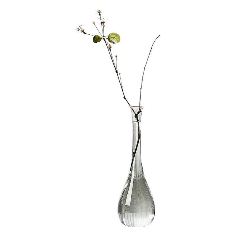 Florero de cristal de estilo japonés Zen transparente decoración nueva decoración del hogar chino arreglo de flores flor seca florero de boca fina