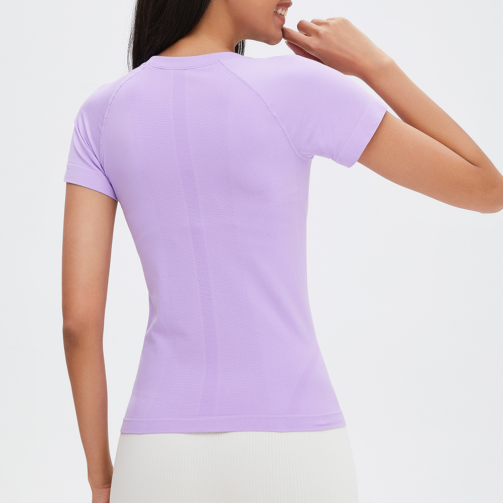 Amazon Camiseta de manga corta básica todo partido ropa de yoga sin costuras desnuda deportes superior ropa de fitness de secado rápido para las mujeres