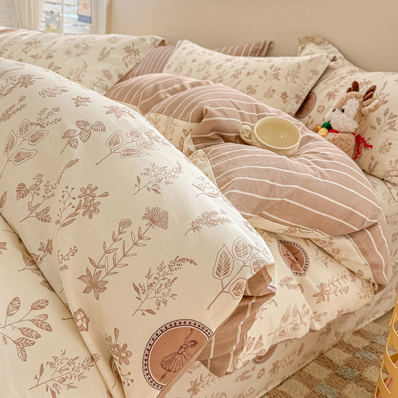 Cama de algodón de cuatro piezas de algodón puro 2025 nuevo estilo sábana funda de edredón sábana ropa de cama de tres piezas