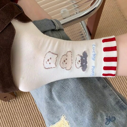 Milk fufu custard! Cartoon socks, women's middle tube socks, spring and summer cotton socks, Korean Japanese ins, trendy socks