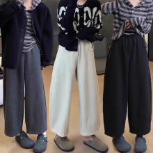 新款加绒孕妇裤宽松毛呢奶奶裤秋冬时尚休闲阔腿裤直筒裤弯刀裤