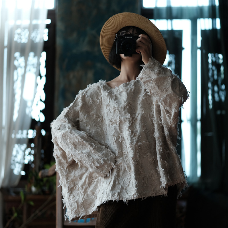 Little Mud Girl Original Design Retro Niche Vintage Cotton Linen Loose Pullover T-Shirt 2117 Little Mud Girl Original Design Retro Niche Vintage Cotton Linen Loose Pullover T-Shirt 2117