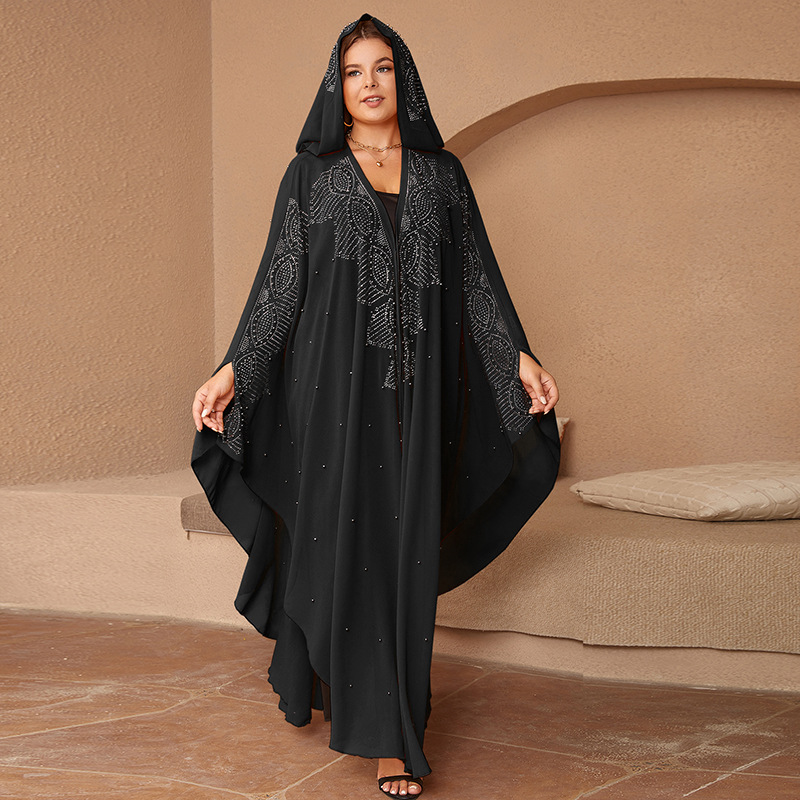Cross-border Plus-size With Rhinestones And Beads, Middle Eastern Bat-sleeve Robe, Arabic Women's Clothing_ecoleips.com