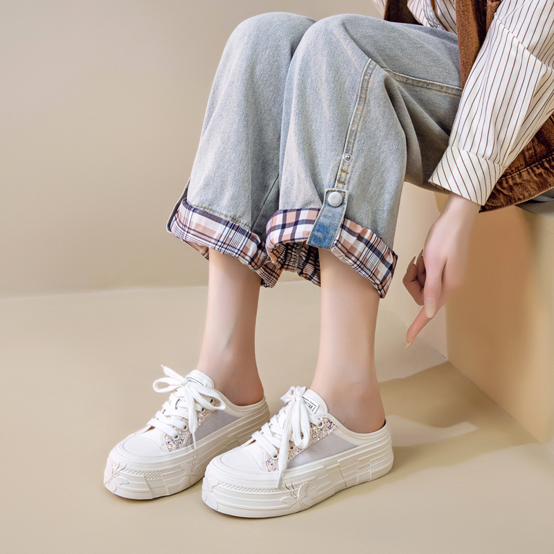 New Style Thick-Soled Slippers with Internal Height Increase and Ice Silk Mesh Upper, 2026 Summer New Platform Thick-Soled Shoes, Fashionable and Versatile