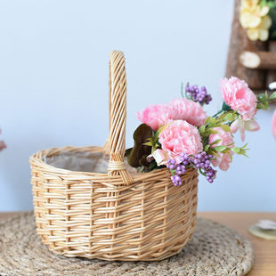 Cross-border flower basket rattan carries hand baskets flower arrangement green plants willow bamboo weaving egg basket food snack storage basket