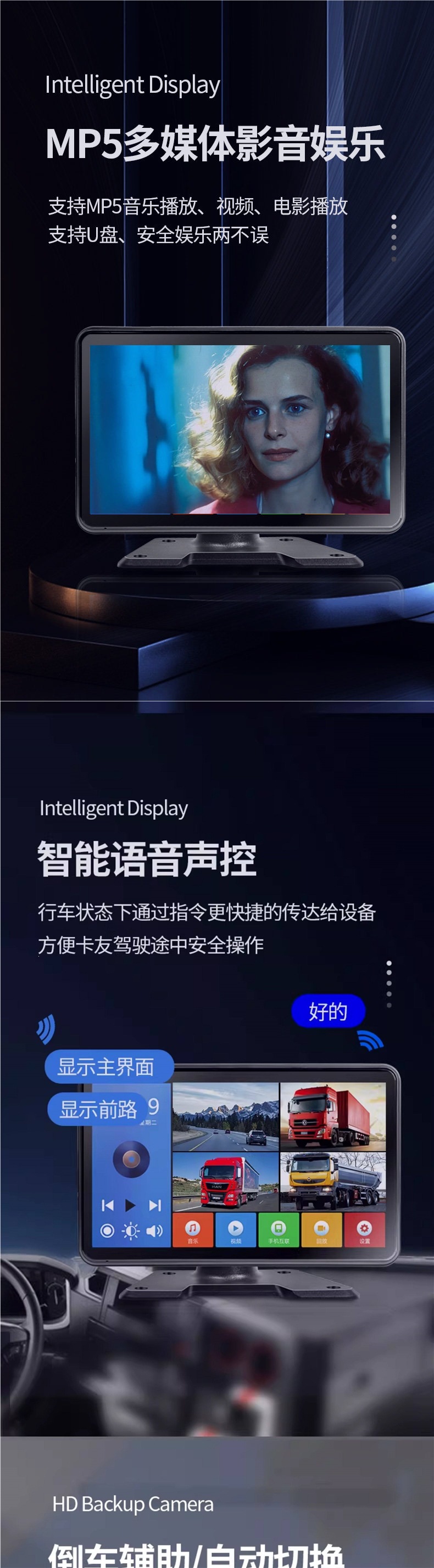 Truck Reversing Image Mp5 Car Display Screen Two-Channel Four-Channel High-Definition Monitoring 24V Driving Recorder Monitor