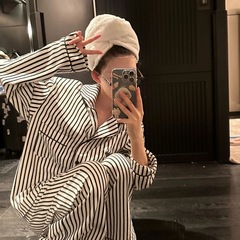 ストライプパジャマ女性春秋新長袖長ズボンins日系カジュアルシンプル学生ルームウェア